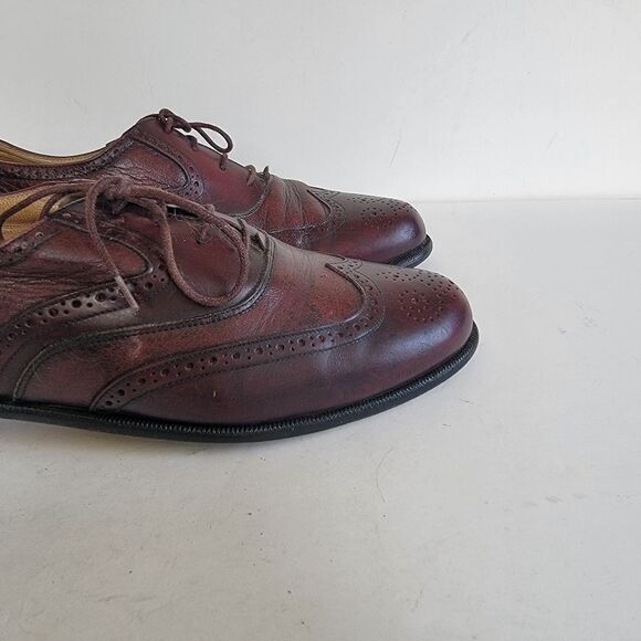 Stamati Mastroianni Shoes Men's 9M Burgundy Maroon Hand Made Italy Wingtips - Picture 8 of 16